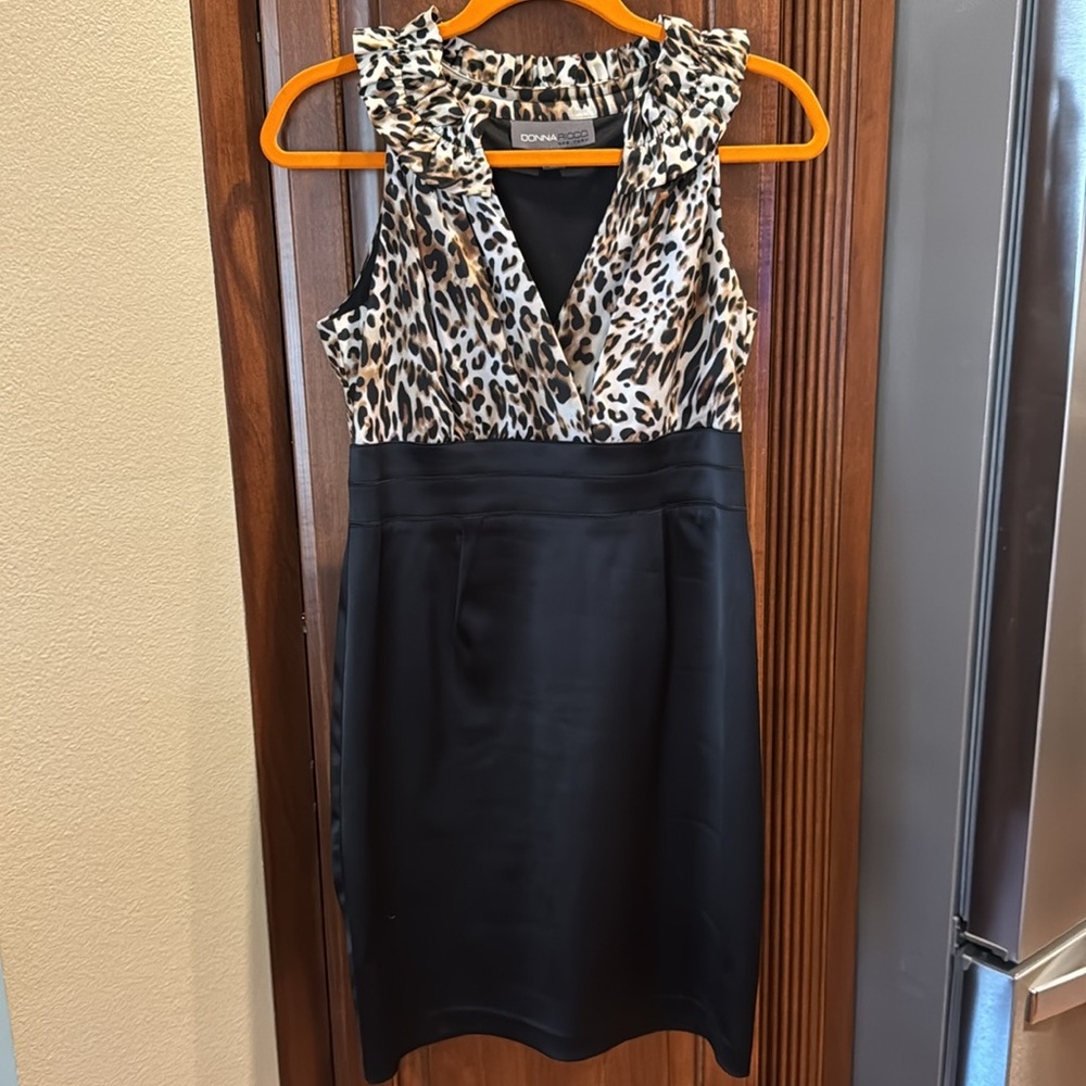 Donna Ricco Dress Animal Print Black Satin dress